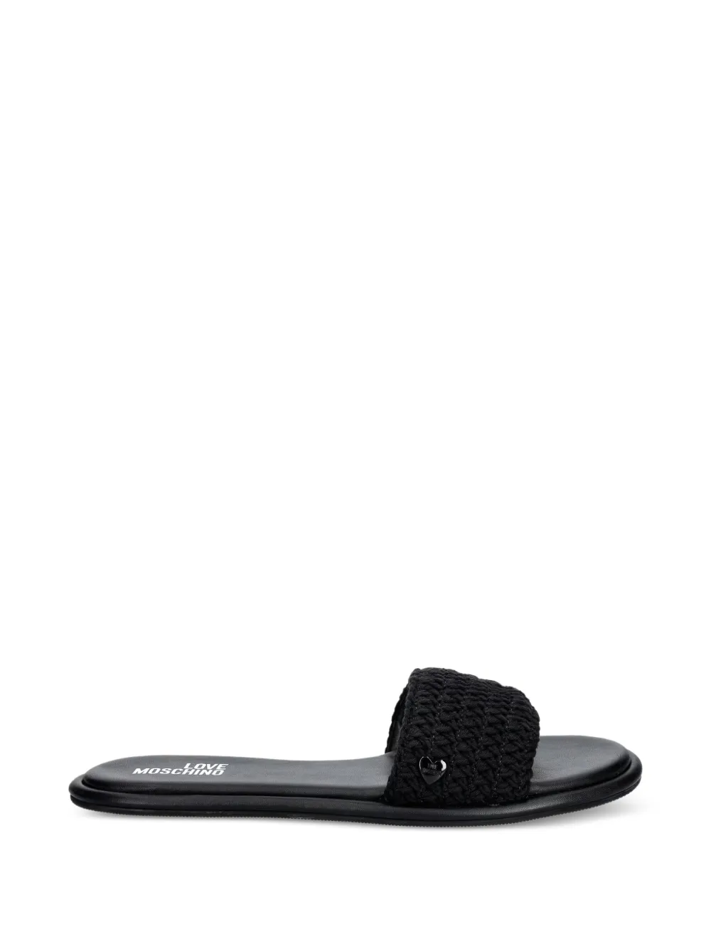 Love Moschino woven heart-plaque slides Zwart