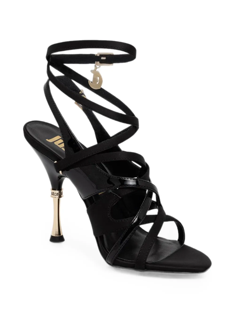 Just Cavalli strappy logo-charm sandals Zwart