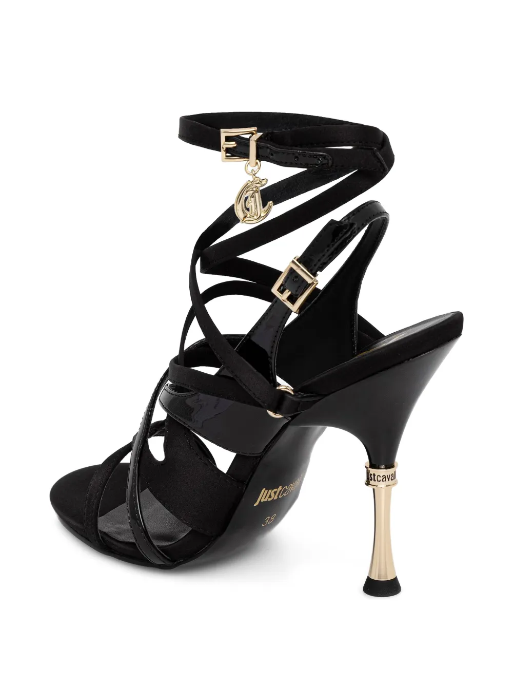 Just Cavalli strappy logo-charm sandals Zwart