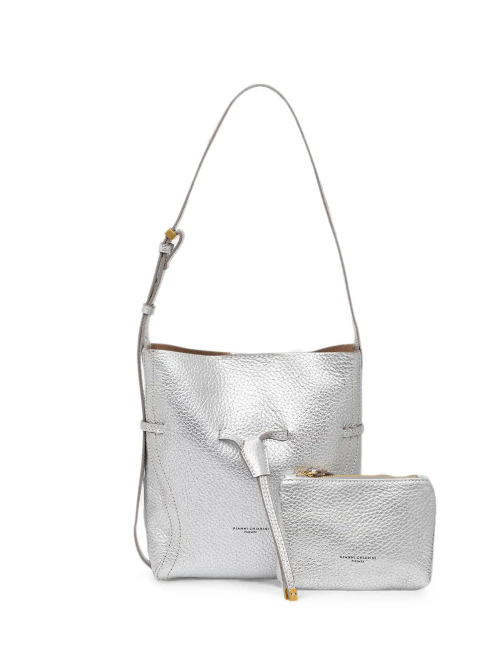 GIANNI CHIARINI Sienna metallic-effect pebbled shoulder bag - Argento