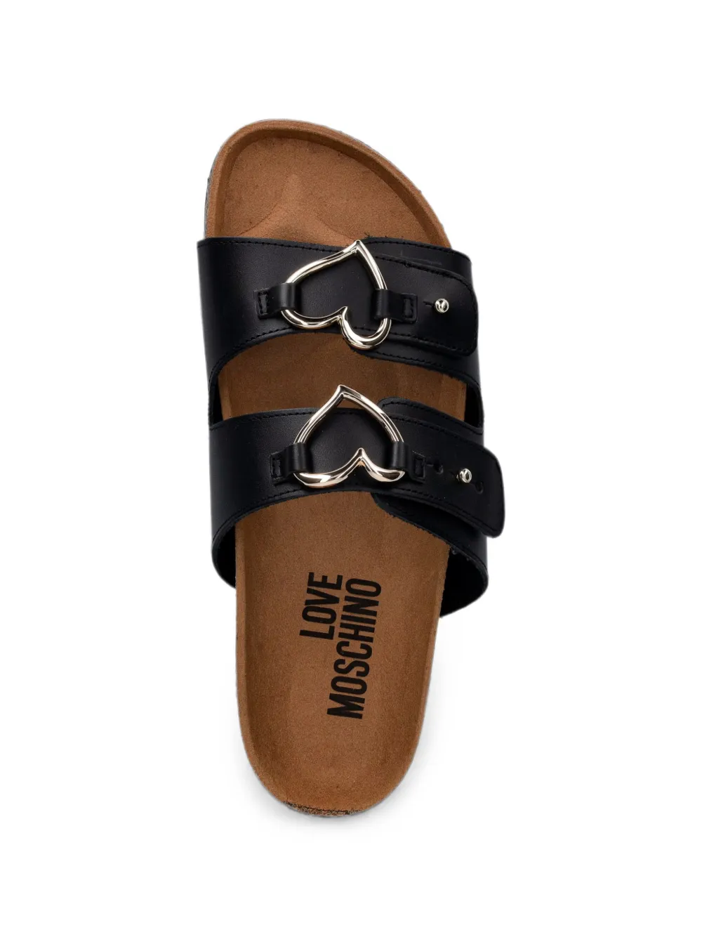 Love Moschino heart-buckle leather slides Zwart