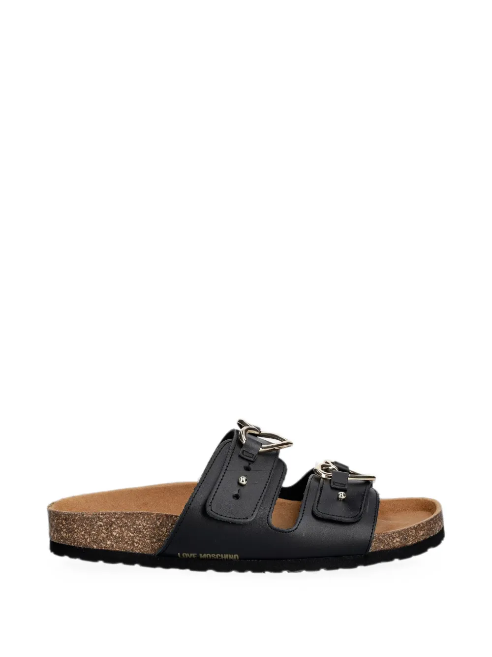 Love Moschino heart-buckle leather slides - Schwarz