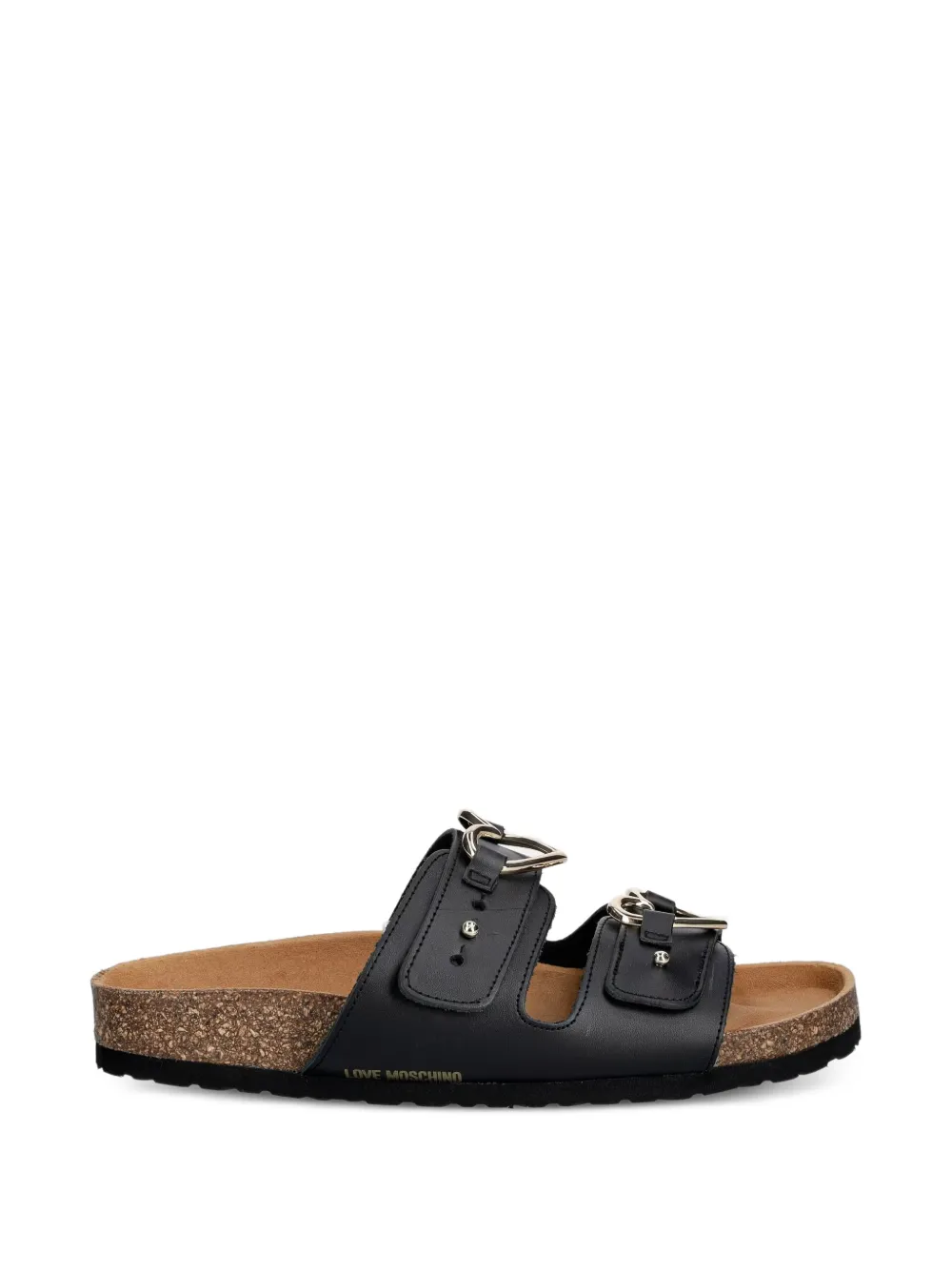 Love Moschino heart-buckle leather slides Zwart
