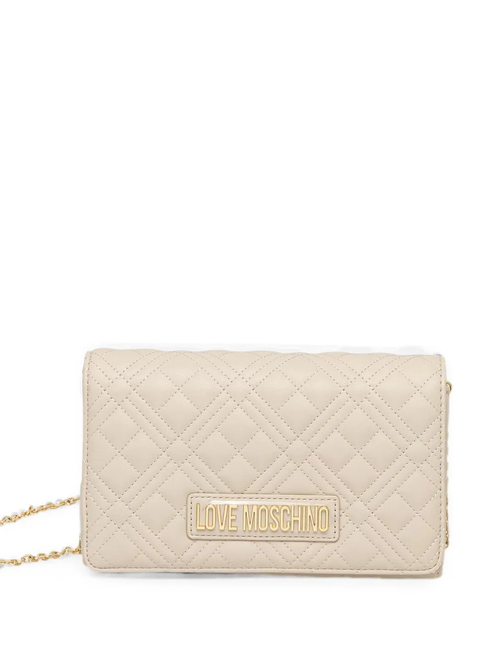 Love Moschino logo-lettering quilted crossbody bag - Toni neutri