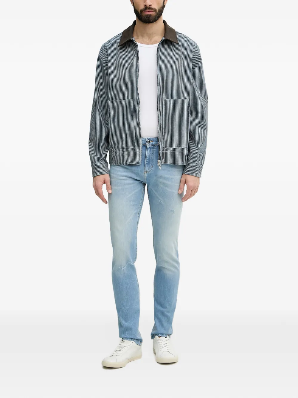 Just Cavalli logo-embossed distressed jeans Blauw