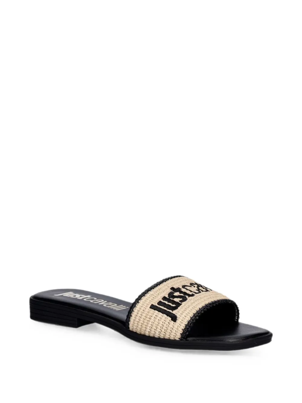 Just Cavalli logo-embroidered woven slides Beige