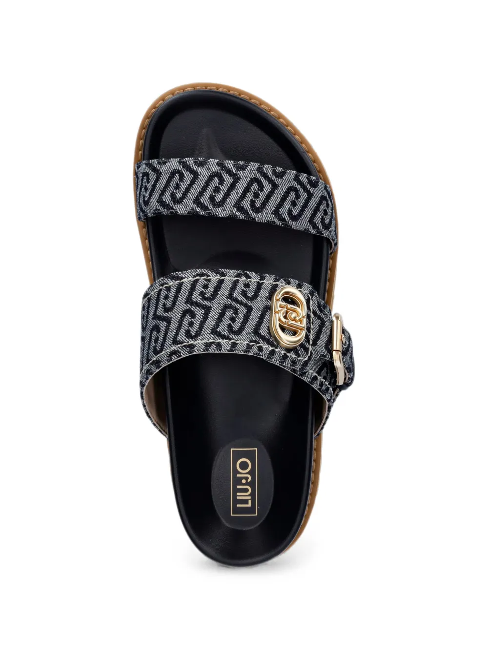 LIU JO monogram-pattern buckle-detail sandals Blauw