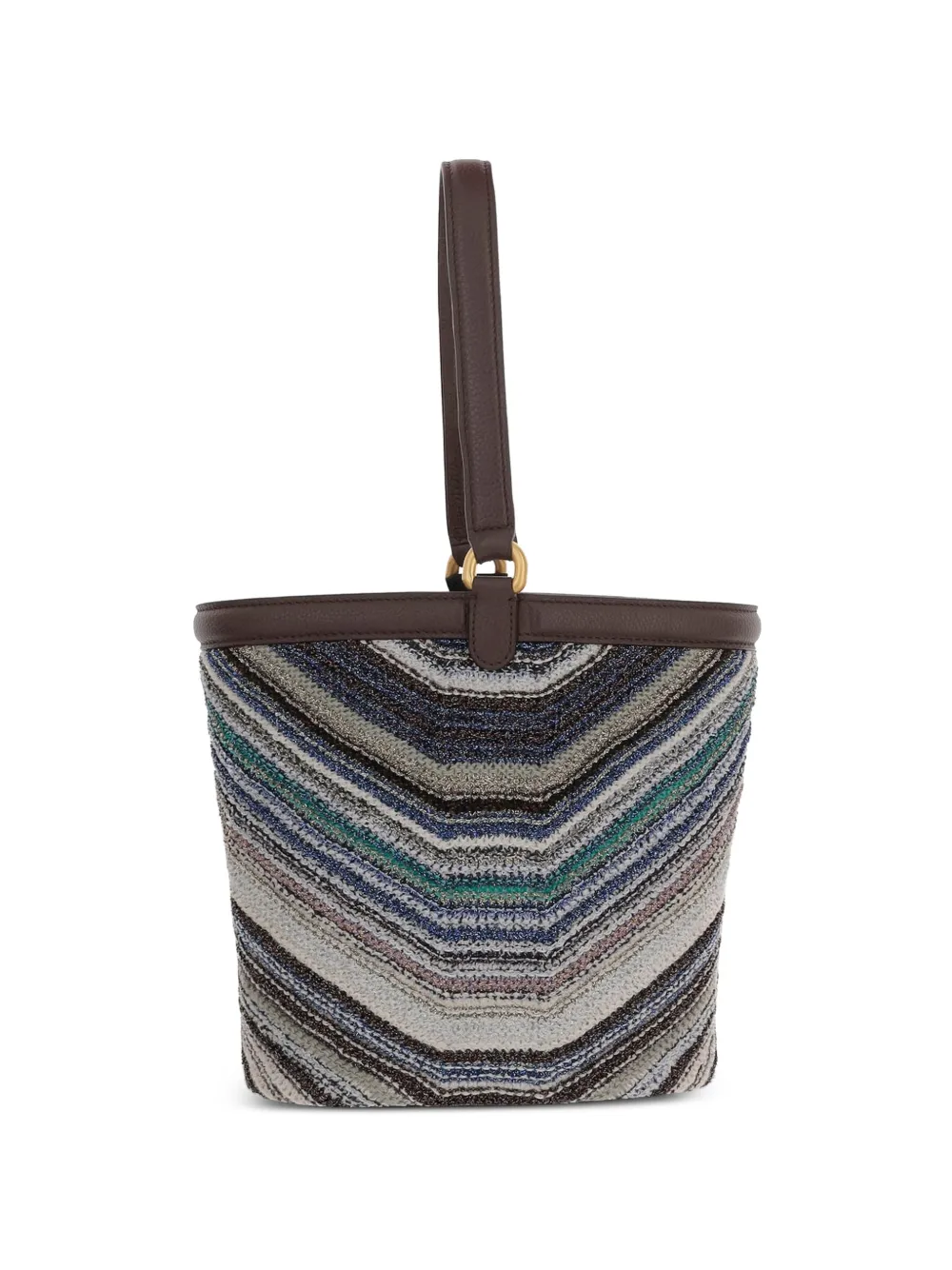 Missoni Chevron-knit Leather-trim Shoulder Bag In Blue