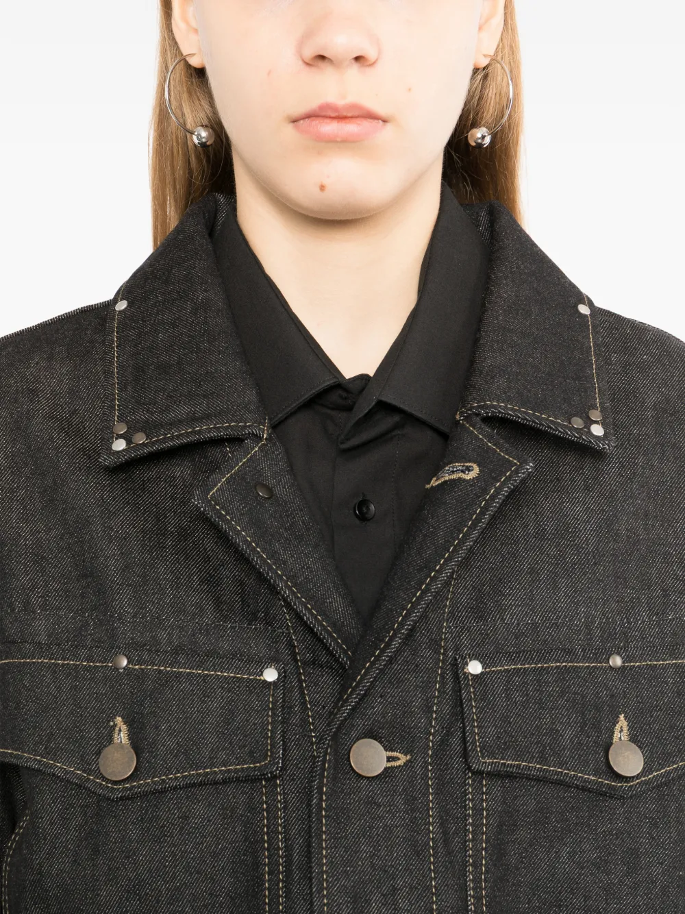 LEMAIRE Cropped denim jack met studs Blauw
