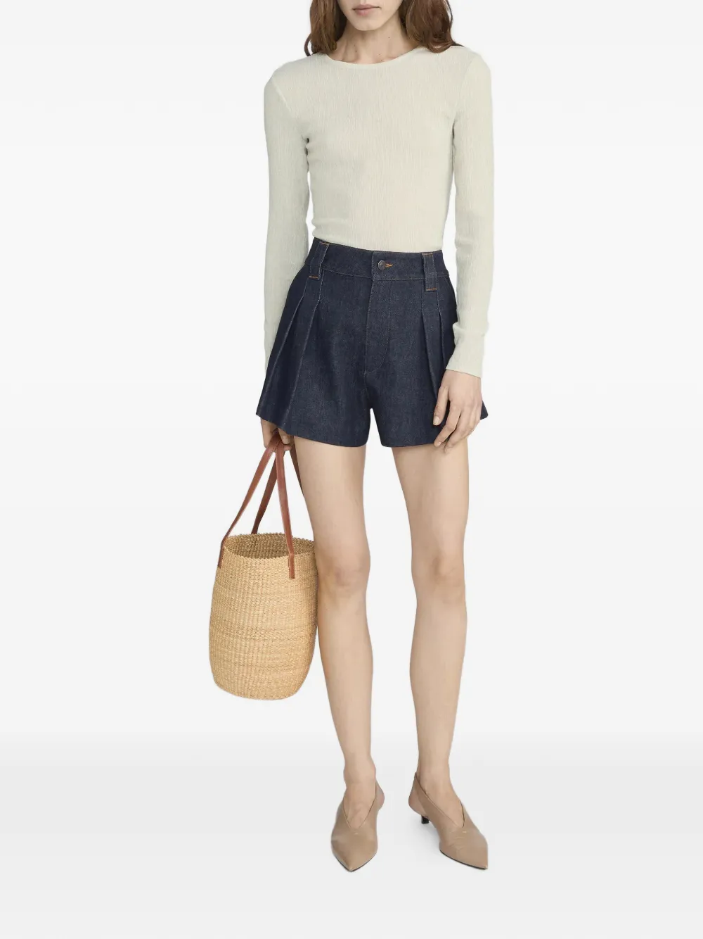 FRAME Geplooide spijkershorts Blauw