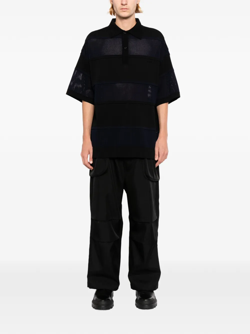 Juun.J Gestreept poloshirt Zwart