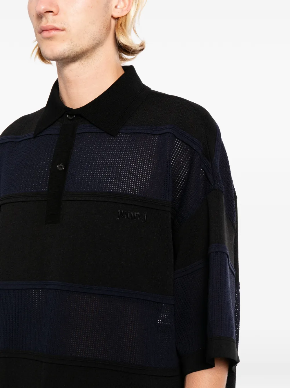 Juun.J Gestreept poloshirt Zwart