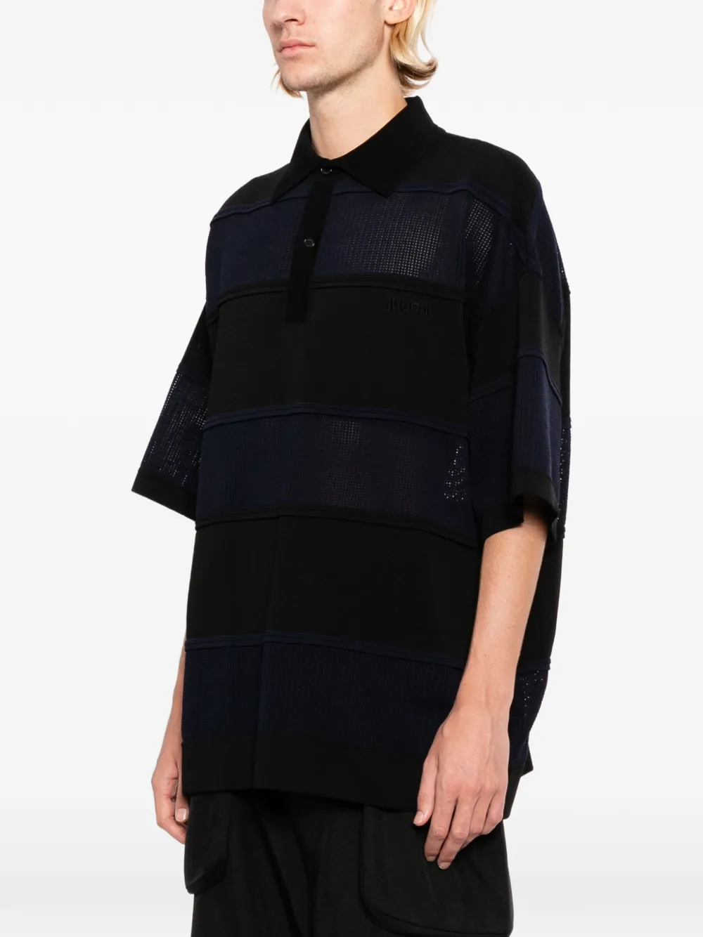 Juun.J Gestreept poloshirt Zwart