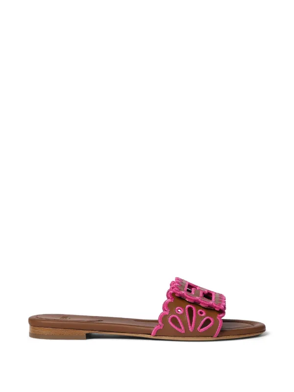 Fendi Baguette Slides in Brown