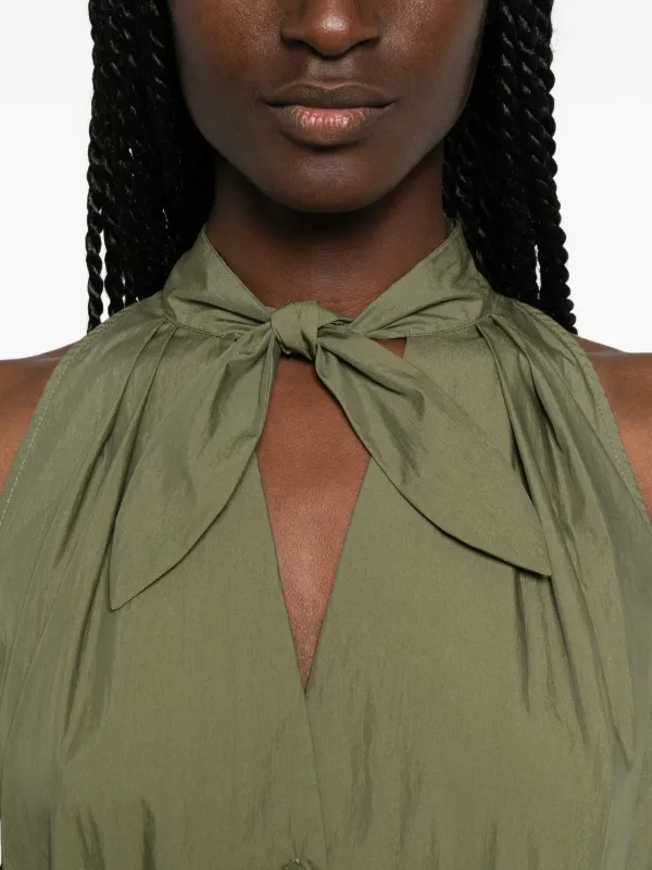 Isabelle Blanche Belted tie-neck Maxi Dress | Green