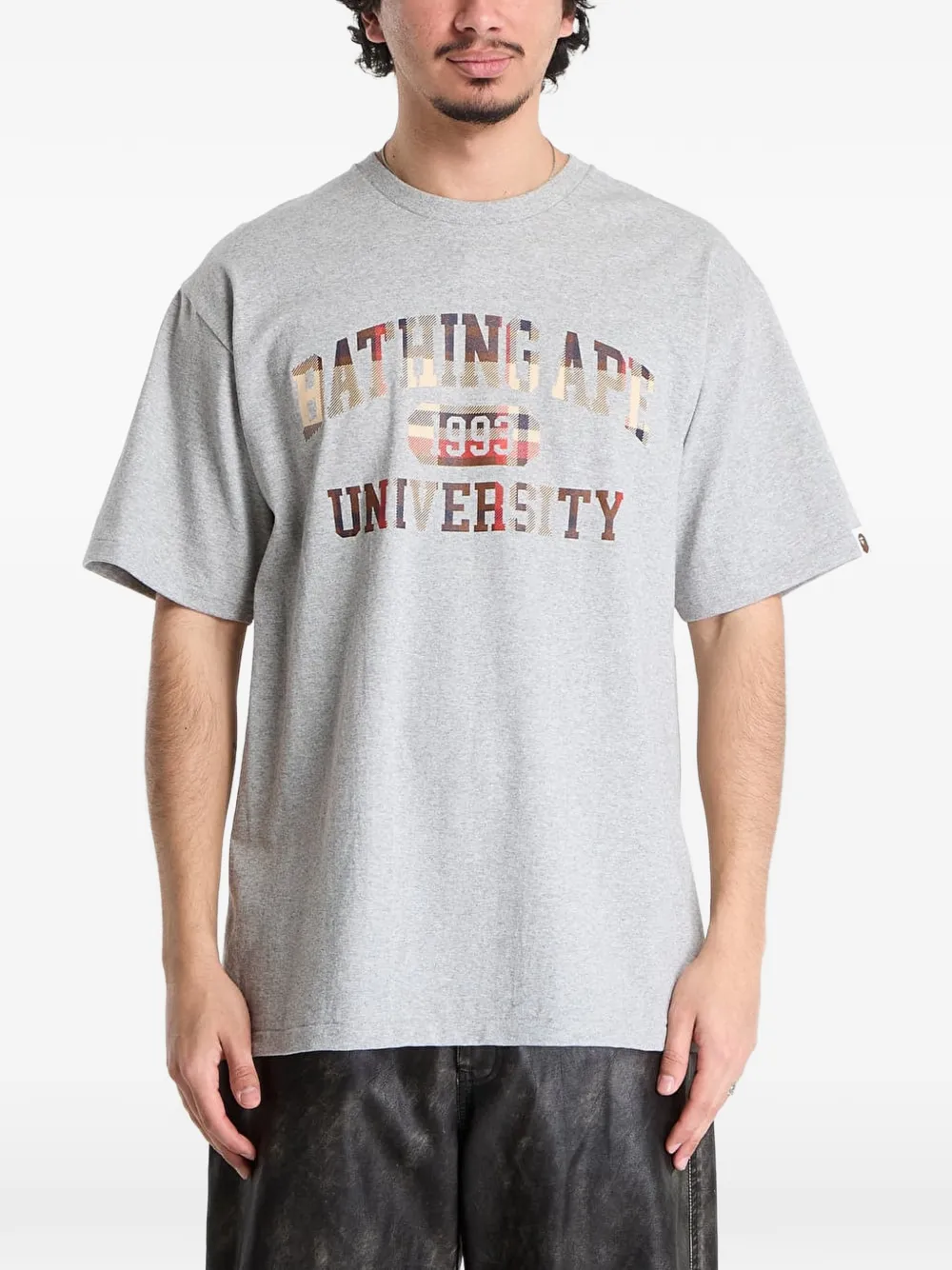 A BATHING APE® check logo T-shirt - Grigio