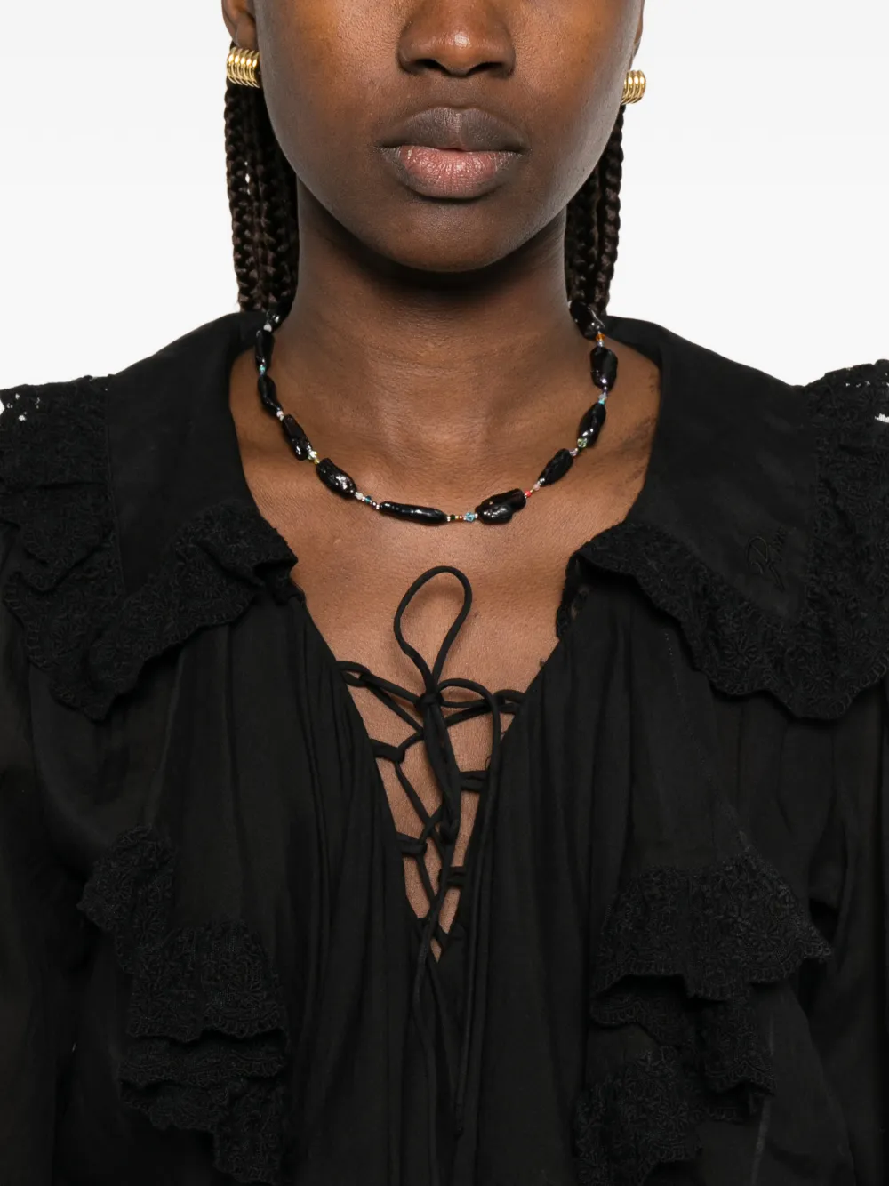 Rixo Milia blouse met ruches en kant Beige