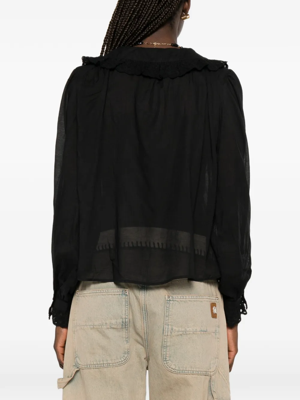 Rixo Milia blouse met ruches en kant Beige