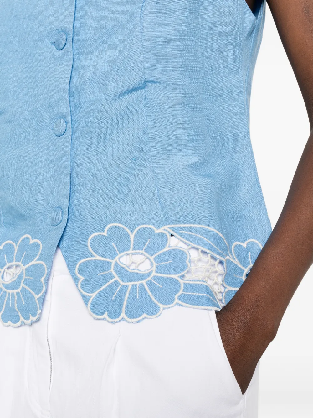 Rixo Lucca mouwloze blouse Blauw