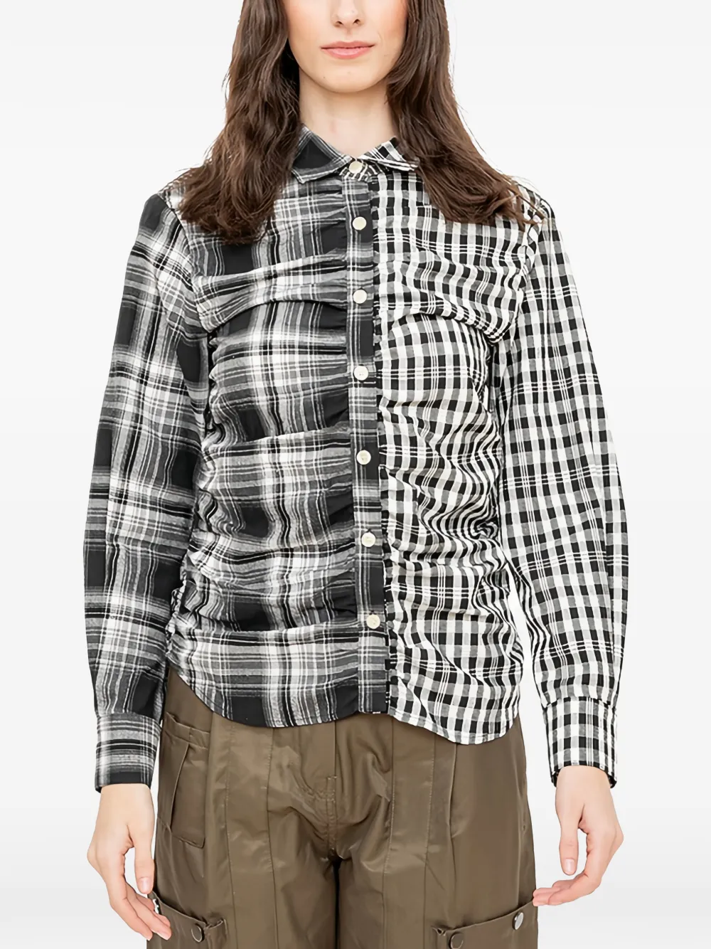 Andersson Bell shirred check shirt - Schwarz