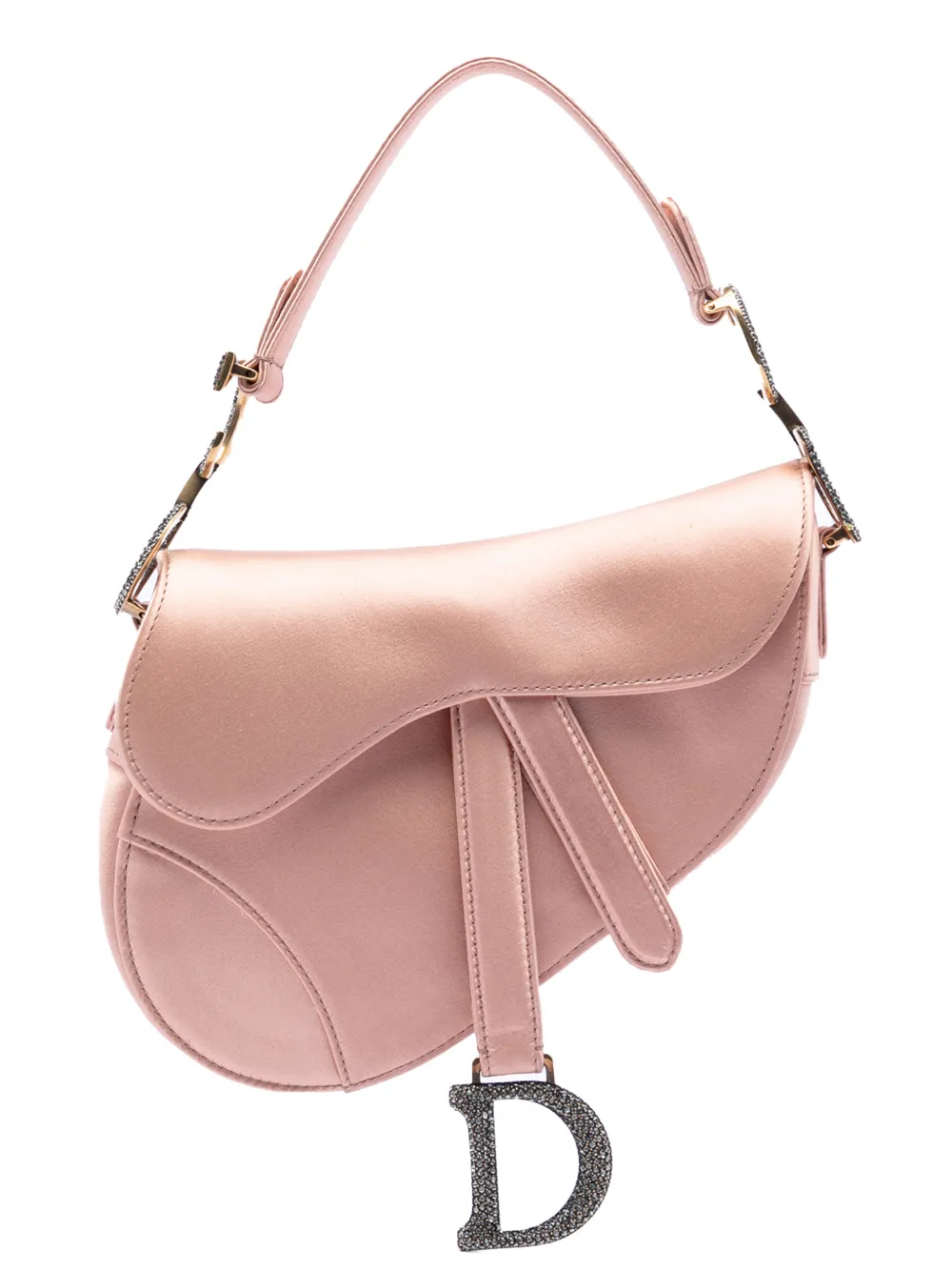 Christian Dior Pre-Owned 2019 Mini Satin Crystal Embellished Saddle Bag handbag - Rosa