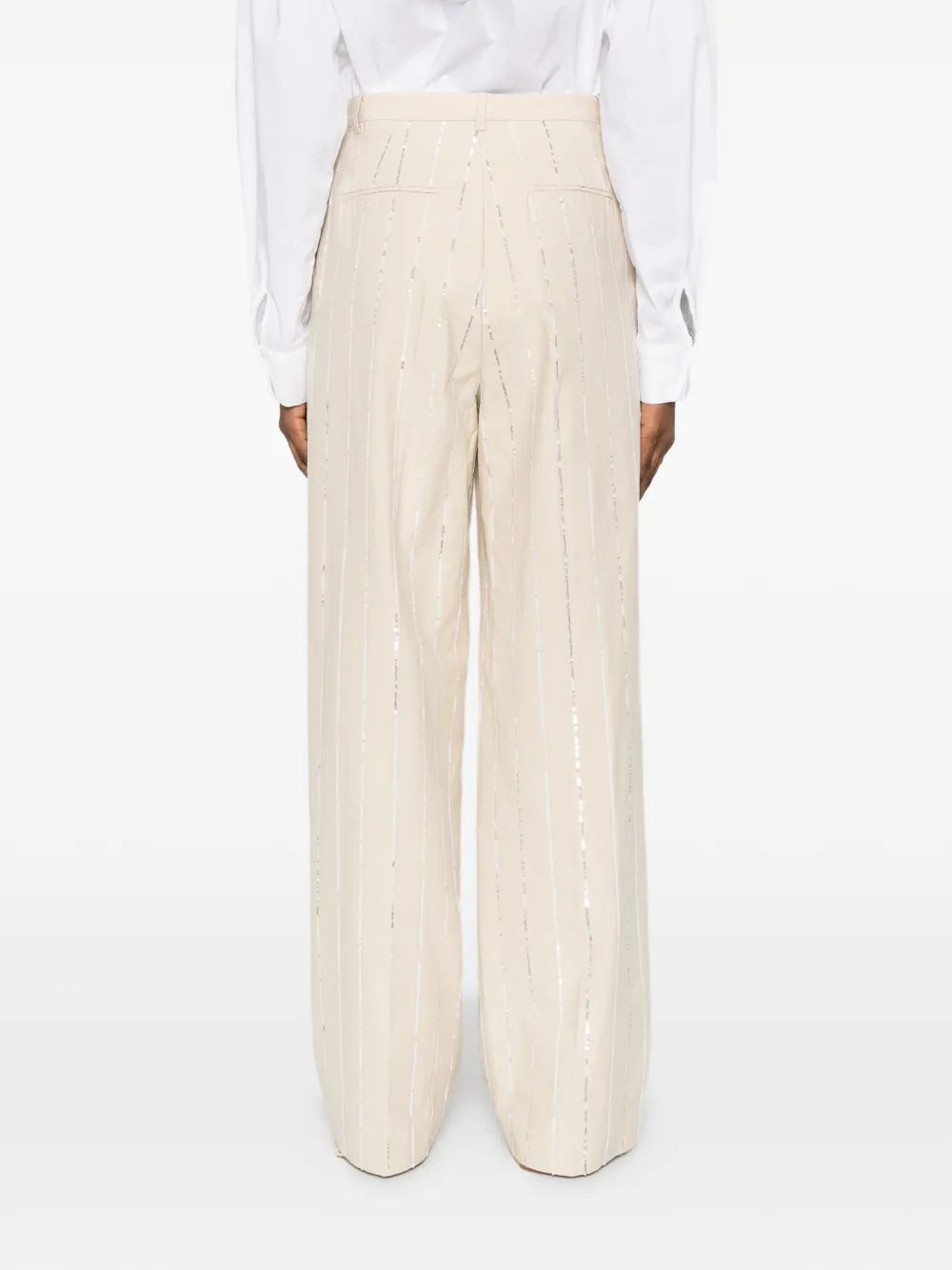 Isabelle Blanche Broek met krijtstreep en pailletten Beige