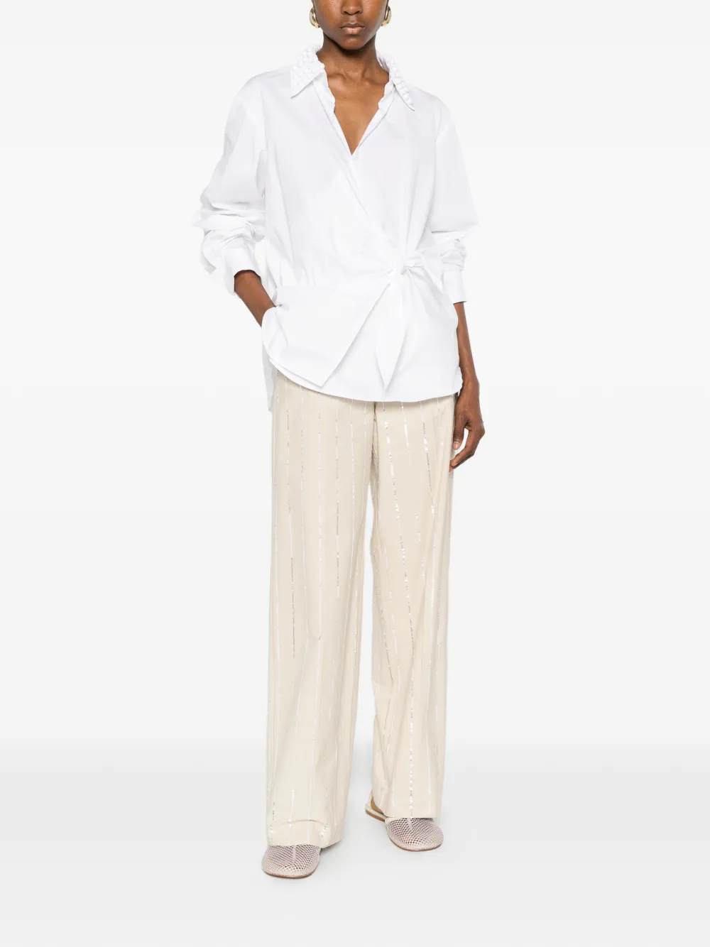 Isabelle Blanche Broek met krijtstreep en pailletten Beige