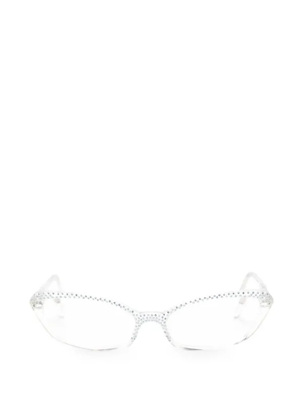 Ferragamo Pre-owned 2000s Crystal-embellished Cat-eye Glasses in White