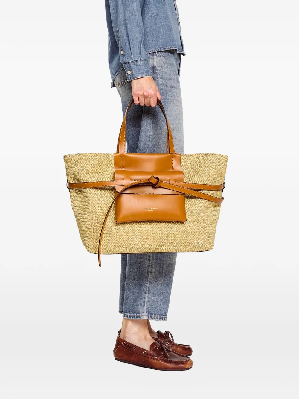 GIANNI CHIARINI Belty geweven shopper met geknoopt detail Beige