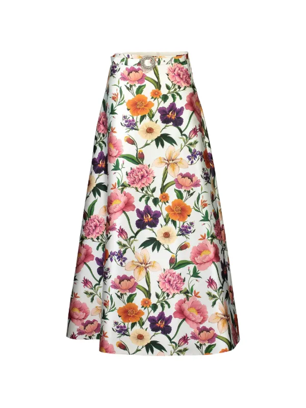 Borgo de Nor Bellamy Floral-print Maxi Skirt in White