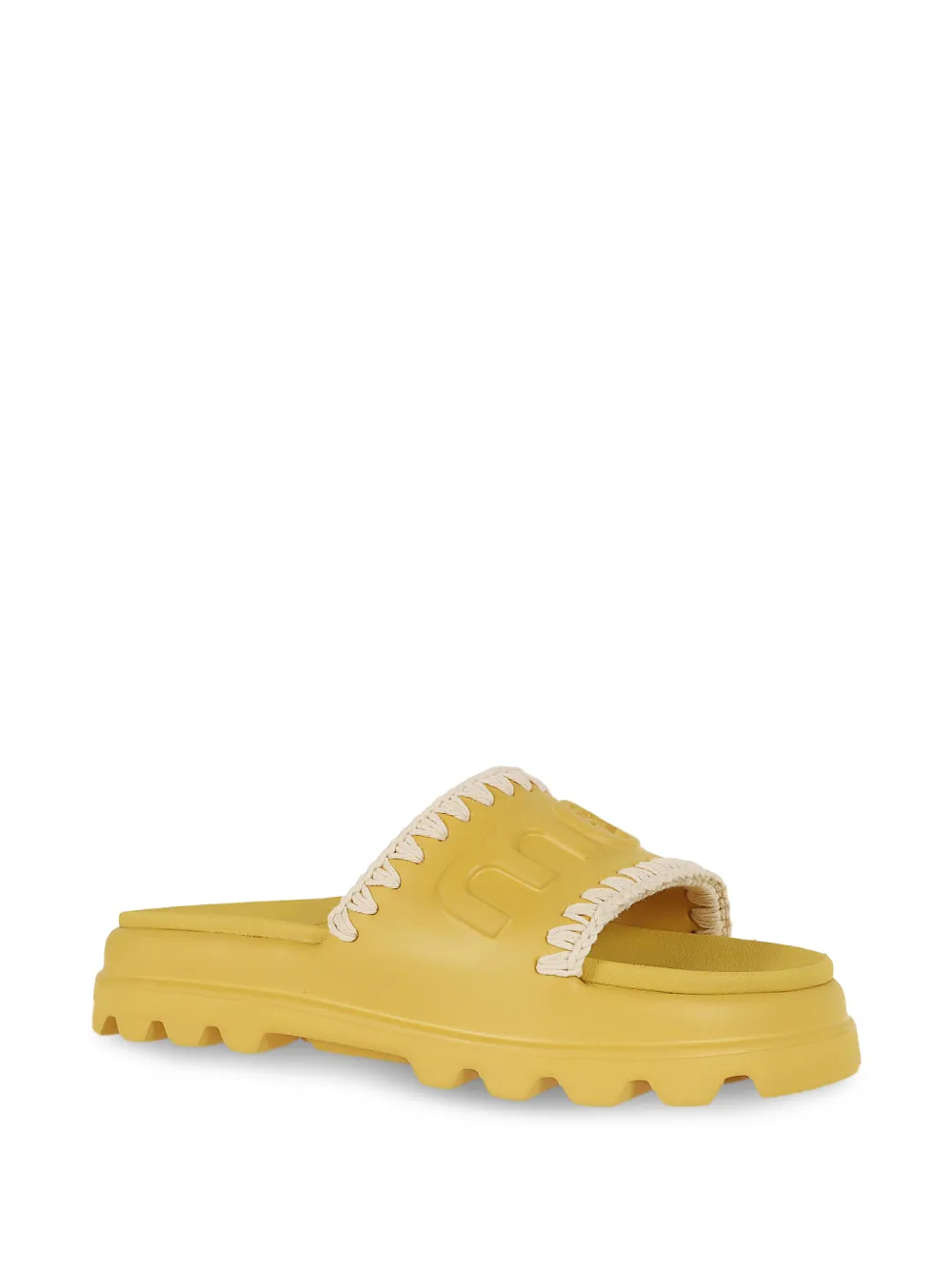 Mou crochet-trim embossed slides Geel