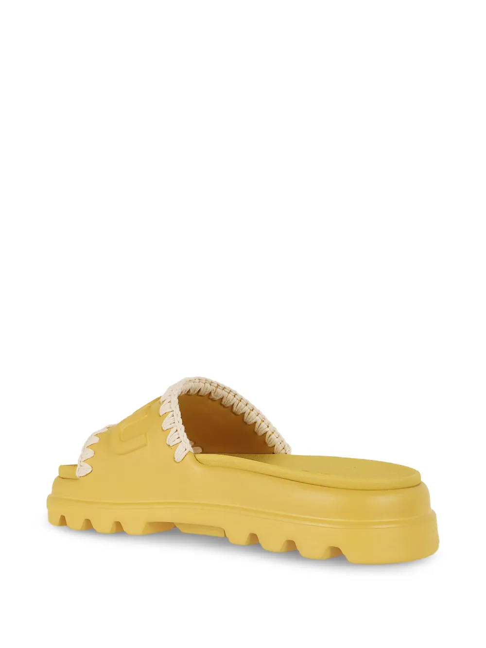 Mou crochet-trim embossed slides Geel