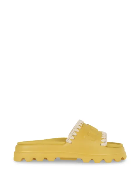 Mou crochet-trim embossed slides