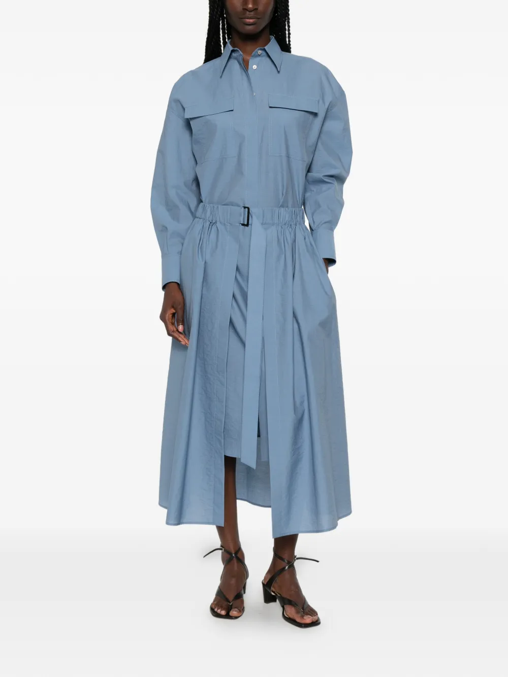 Brunello Cucinelli Midi-jurk met ceintuur en zakdetail Blauw