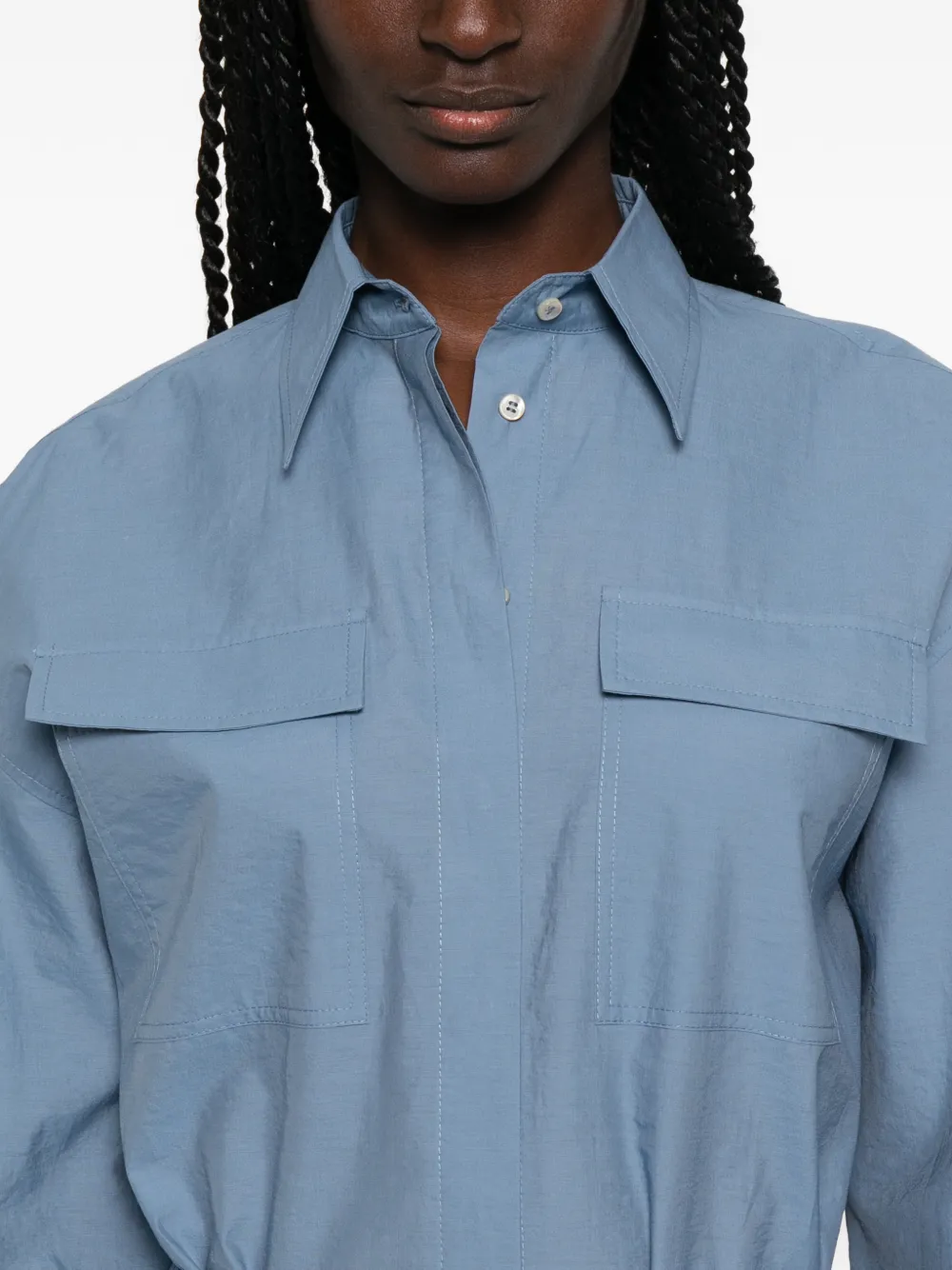 Brunello Cucinelli Midi-jurk met ceintuur en zakdetail Blauw