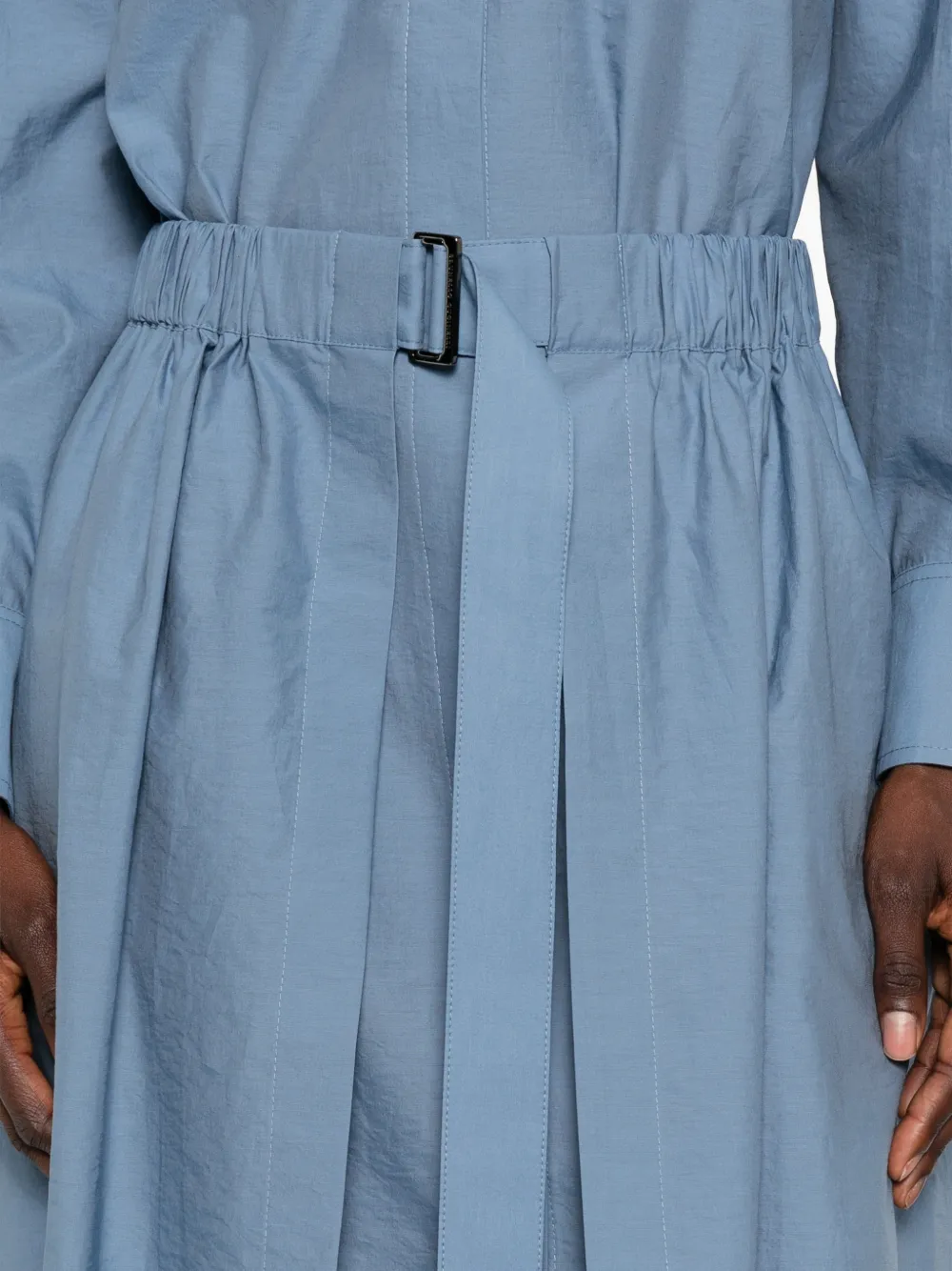 Brunello Cucinelli Midi-jurk met ceintuur en zakdetail Blauw