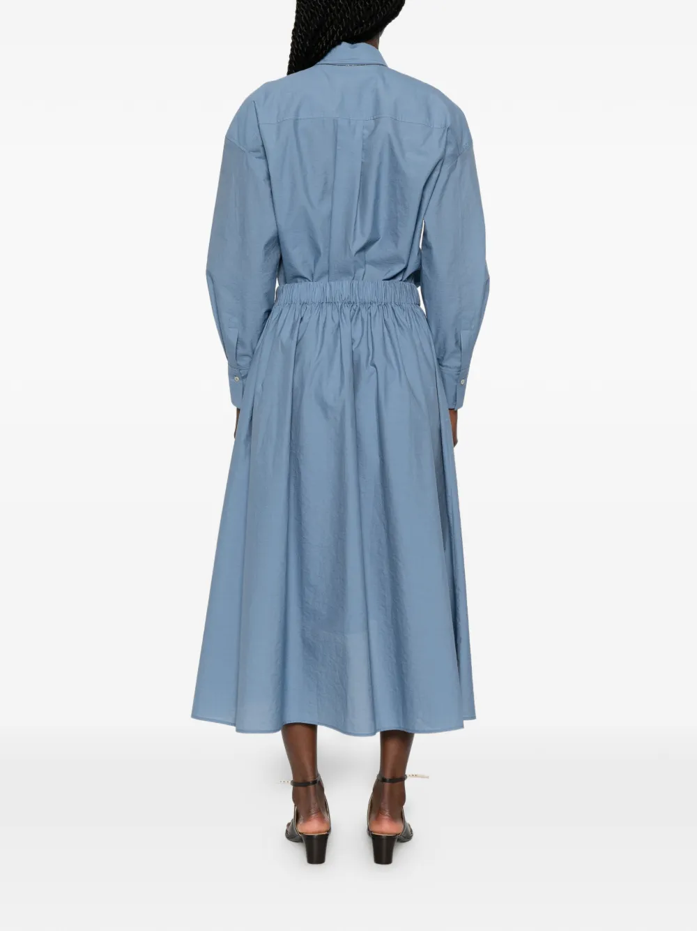 Brunello Cucinelli Midi-jurk met ceintuur en zakdetail Blauw