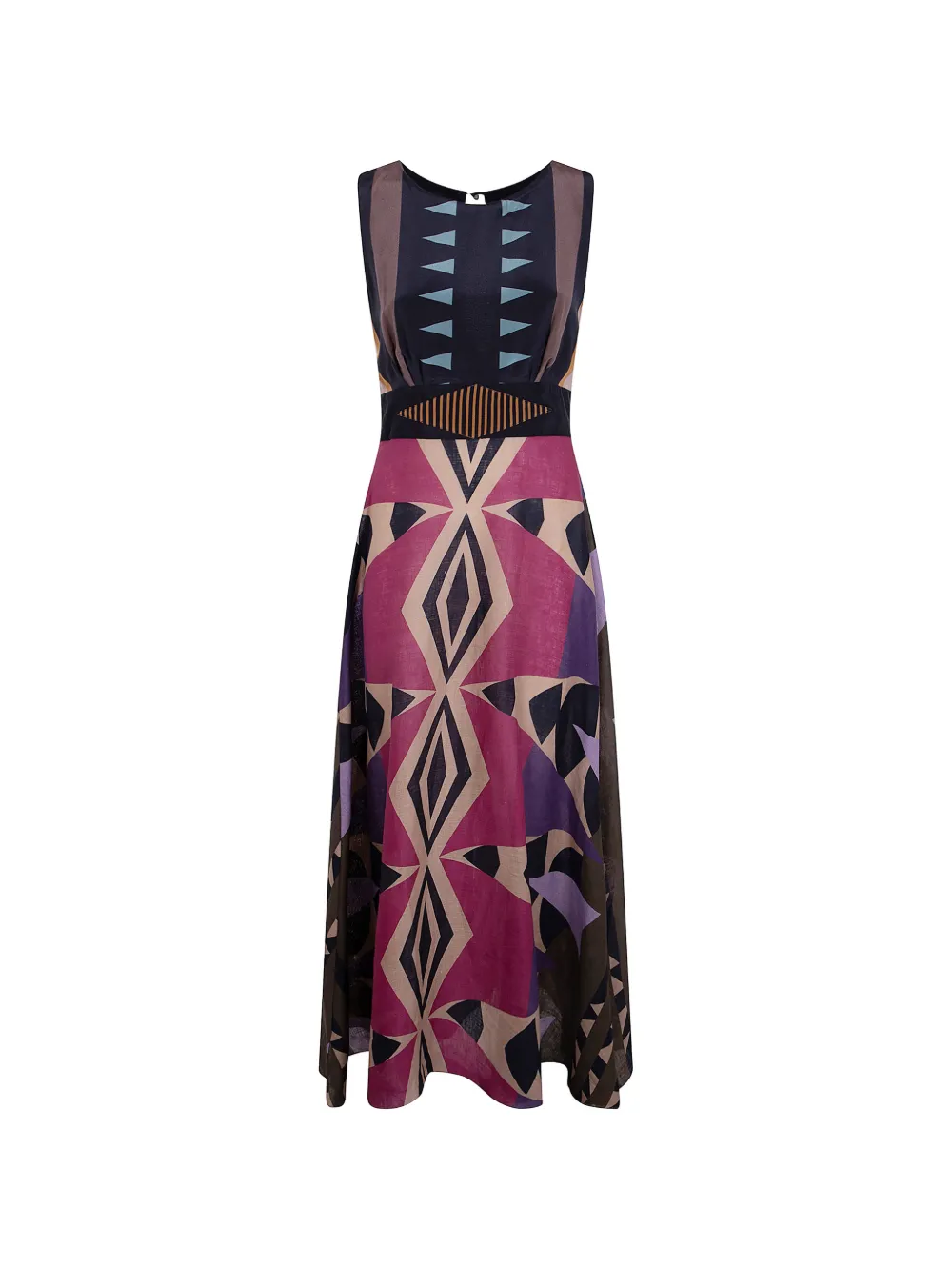 Volantis Panther geometric-print sleeveless linen dress - Rosa