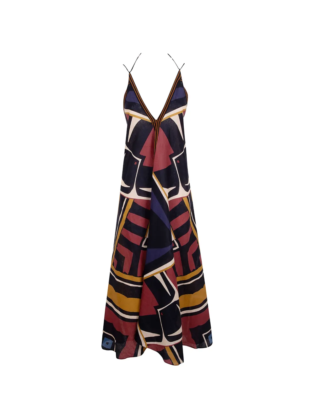 Volantis Sunset Geometric-print Halterneck Maxi Dress In Blue