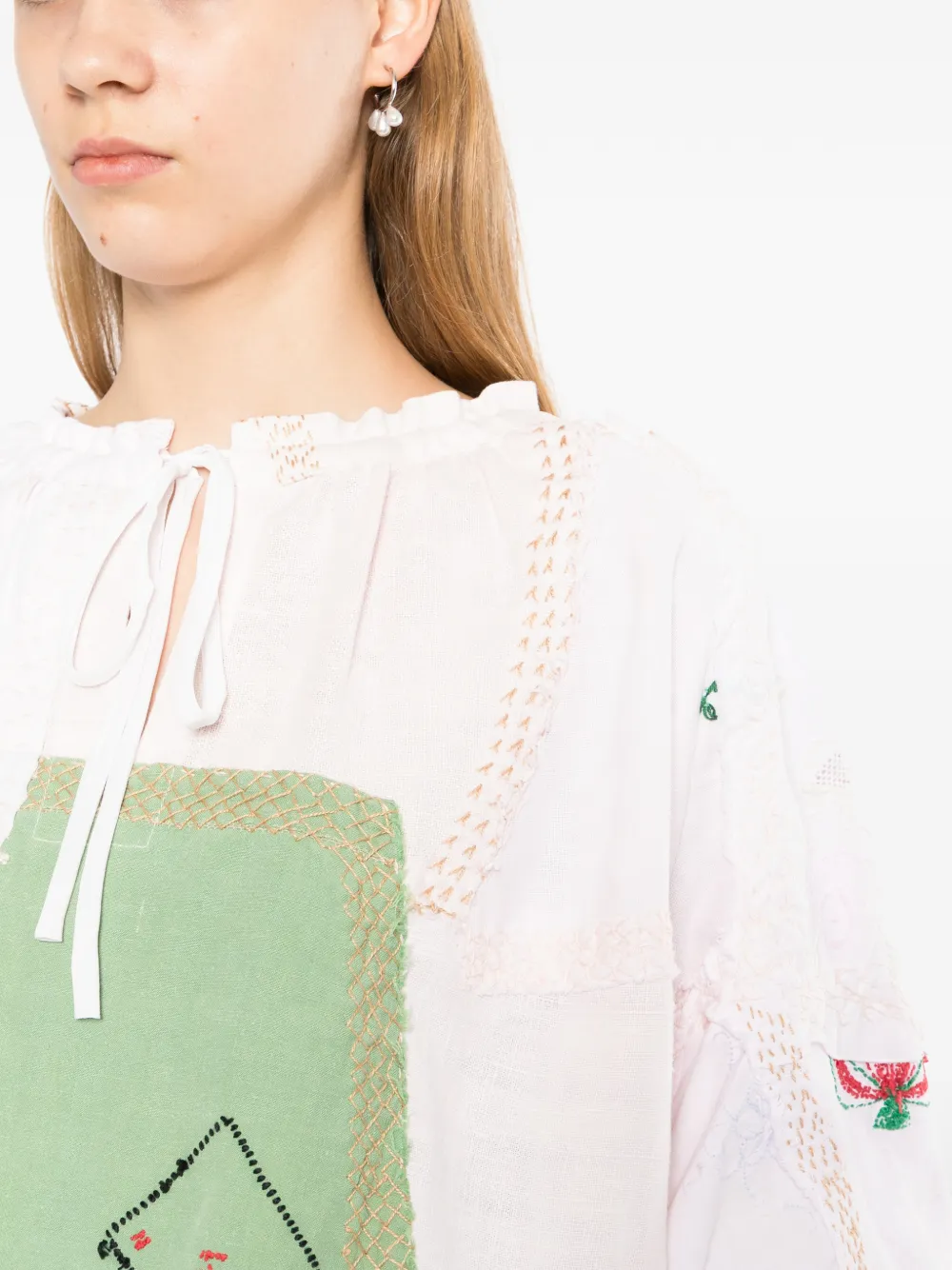 By Walid Patchwork Embroidered Blouse In White