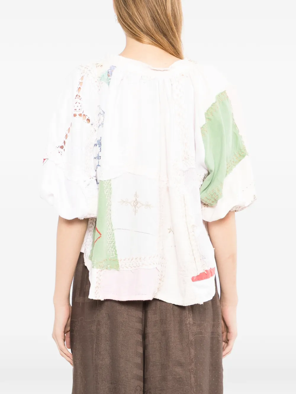 By Walid Patchwork Embroidered Blouse In White
