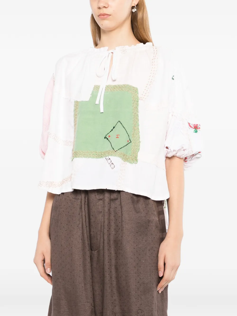 By Walid Patchwork Embroidered Blouse In White