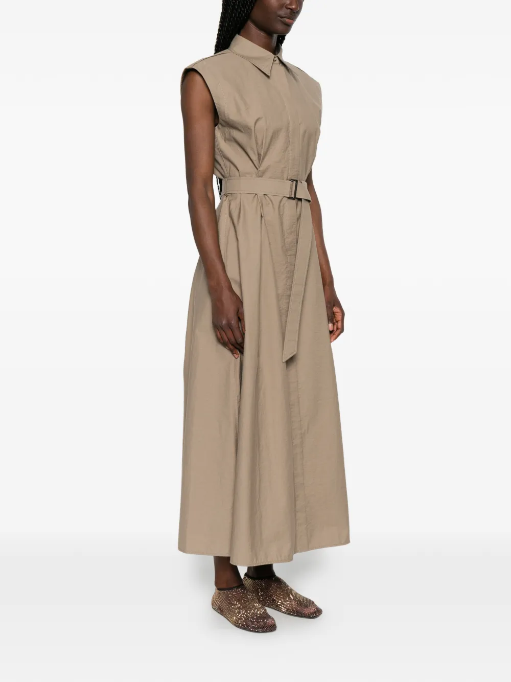 Brunello Cucinelli Midi-jurk met ceintuur Beige