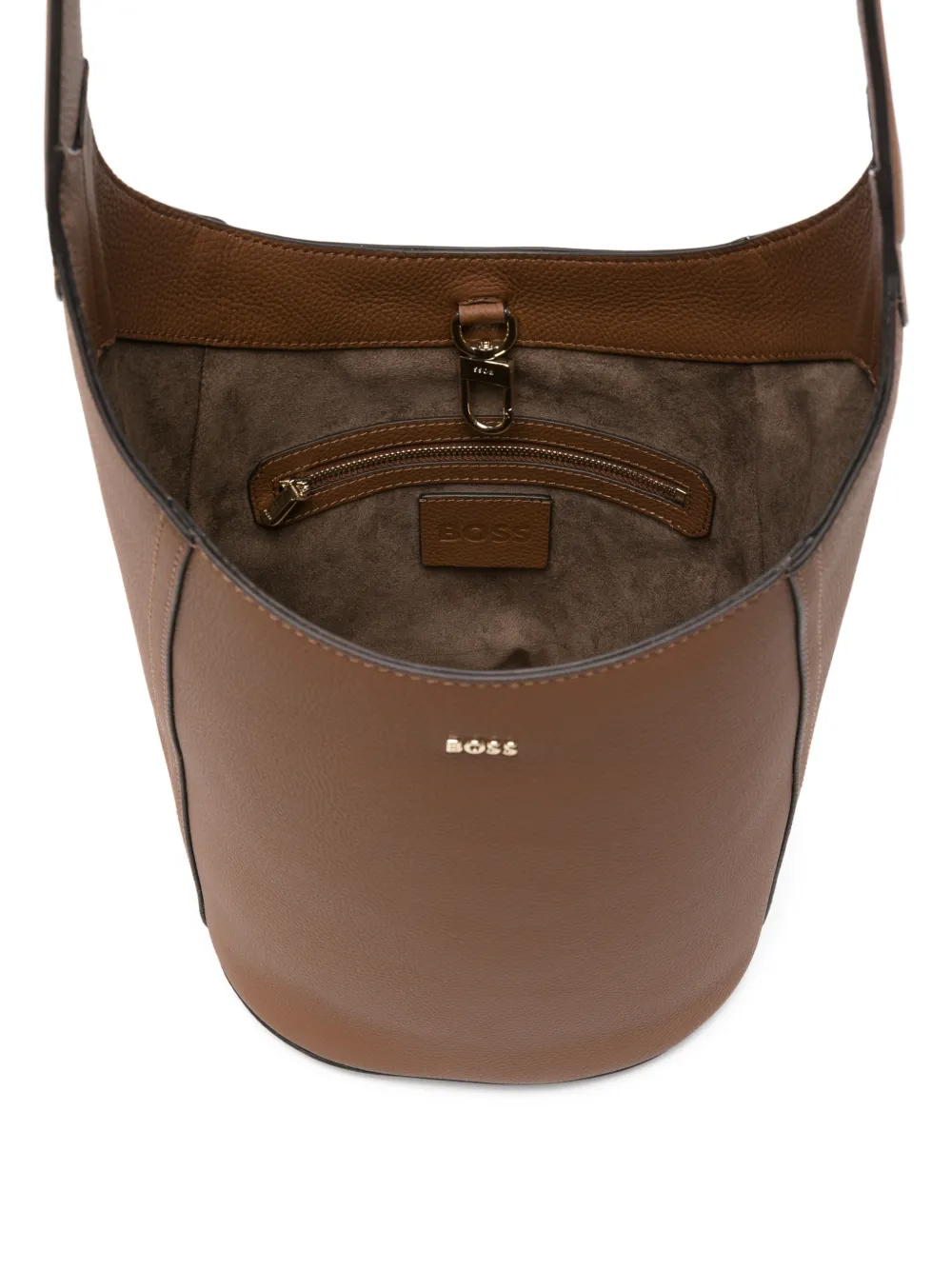 BOSS Leren bucket-tas met metallic logo Bruin