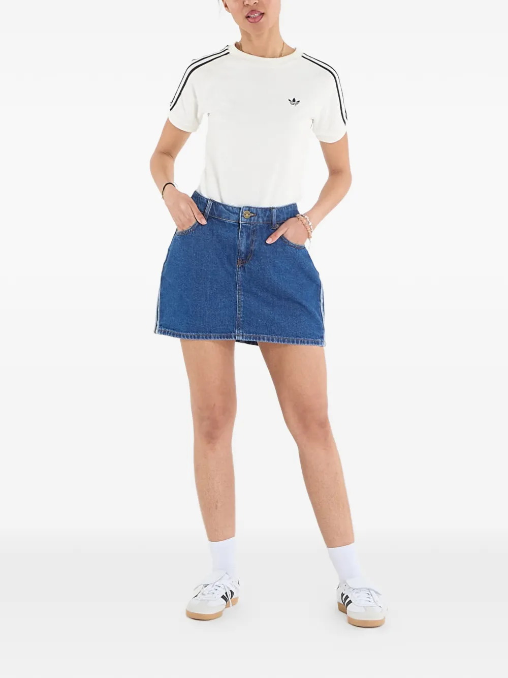 adidas Denim rok met drie strepen Blauw