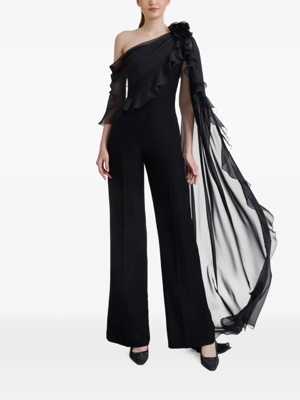 Gemy Maalouf ruffled one-shoulder jumpsuit - Nero