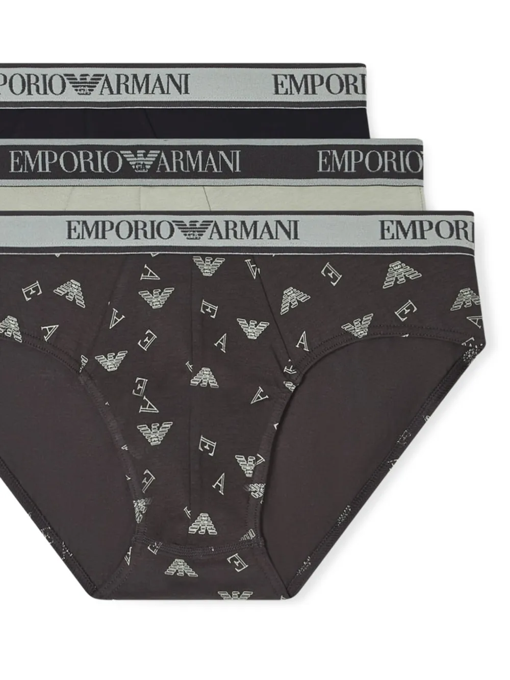 Emporio Armani Drie slips met tailleband met logo Bruin