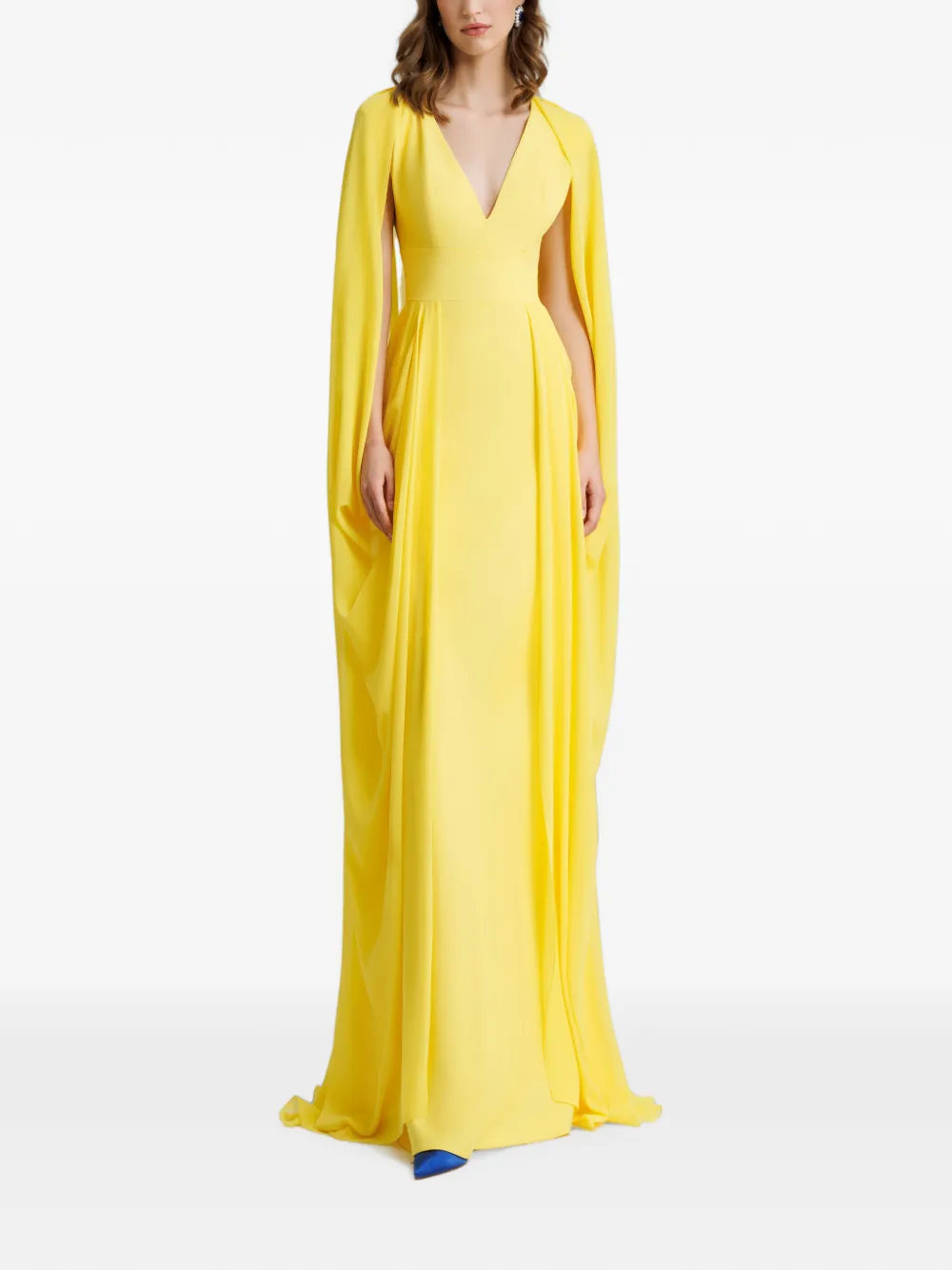Gemy Maalouf maxi-dress met capemouwen en V-hals Geel
