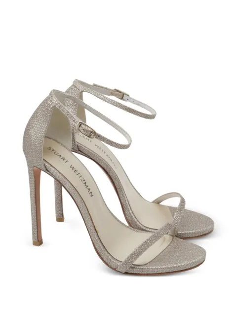 Stuart Weitzman fabric ankle strap open toe sandals