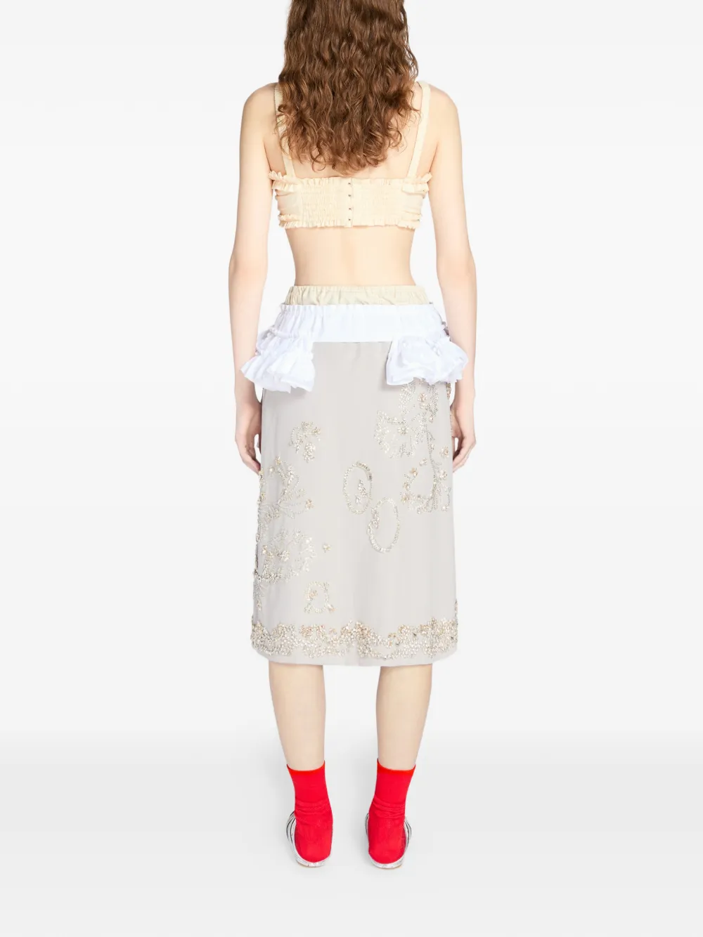 Dries Van Noten Embroidered Midi Skirt in Neutrals, view 4